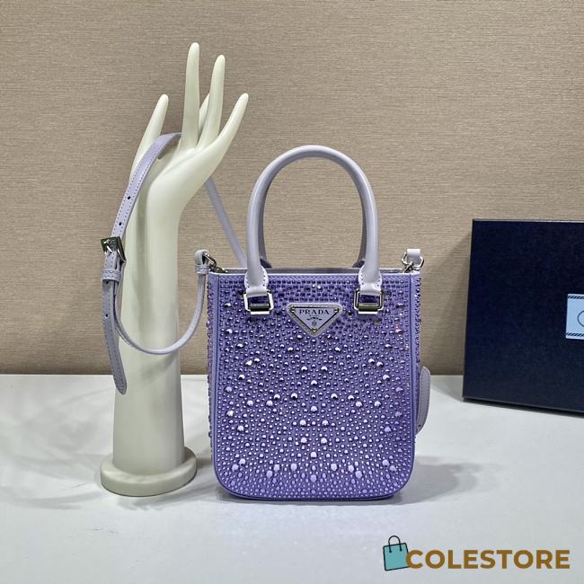 Small Satin Tote Bag With Crystals In Purple 15x17.5x5cm - 1