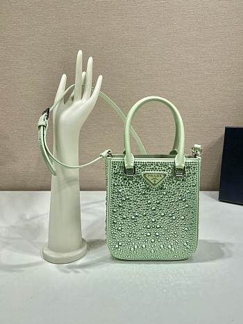 Small Satin Tote Bag With Crystals In Aqua 15x17.5x5cm