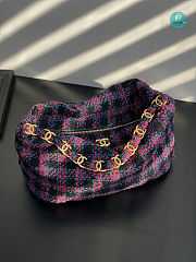 Maxi Size Hobo Bag Wool Tweed Fabric & Gold Plated Metal Multicolor 27 × 45 × 16 cm - 1