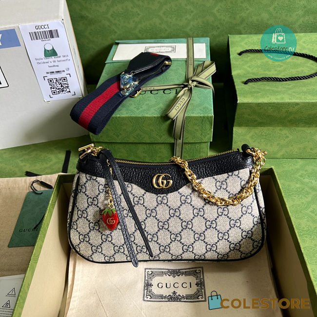 Gucci Ophidia Small Handbag In Beige and Blue GG Supreme 25x15.5x6cm - 1
