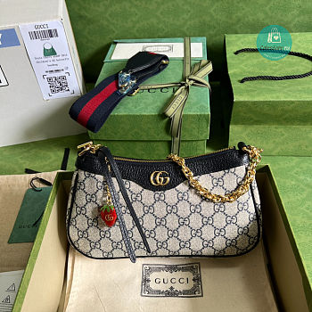 Gucci Ophidia Small Handbag In Beige and Blue GG Supreme 25x15.5x6cm