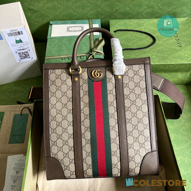 Gucci Ophidia Medium Tote Bag In Beige and Ebony GG Supreme 30x32x10.5cm - 1