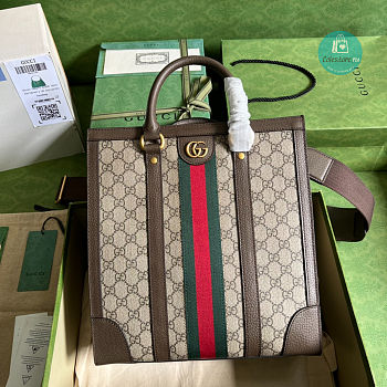 Gucci Ophidia Medium Tote Bag In Beige and Ebony GG Supreme 30x32x10.5cm