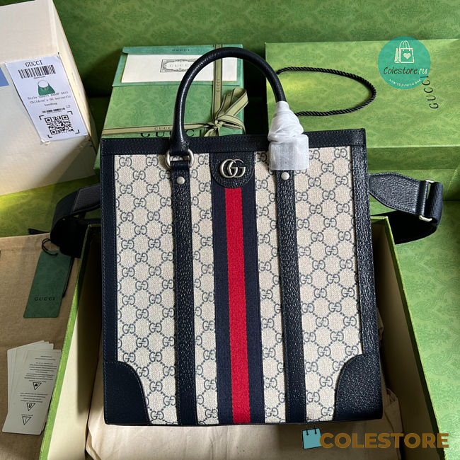 Gucci Ophidia Medium Tote Bag In Beige and Blue GG Supreme 30x32x10.5cm - 1
