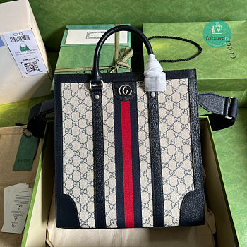 Gucci Ophidia Medium Tote Bag In Beige and Blue GG Supreme 30x32x10.5cm