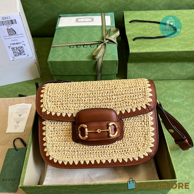 Gucci Women's Metallic Horsebit 1955 Raffia-effect Shoulder Bag 25x18x8cm - 1