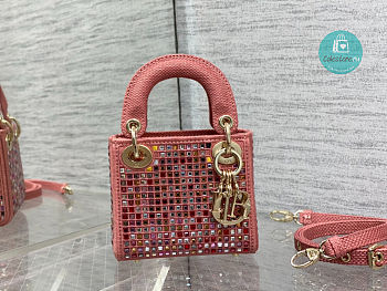 Lady Dior Micro Bag Dark Pink Metallic Canvas With Multicolor Crystal 12x10.2x2 cm