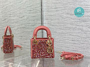 Lady Dior Micro Bag Dark Pink Metallic Canvas With Multicolor Crystal 12x10.2x2 cm - 5