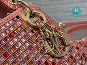 Lady Dior Micro Bag Dark Pink Metallic Canvas With Multicolor Crystal 12x10.2x2 cm - 4