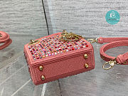 Lady Dior Micro Bag Dark Pink Metallic Canvas With Multicolor Crystal 12x10.2x2 cm - 3