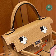Hermes Kelly Dole Picto Silver hardware In beige and Blue 16.5×13.1×7cm - 6