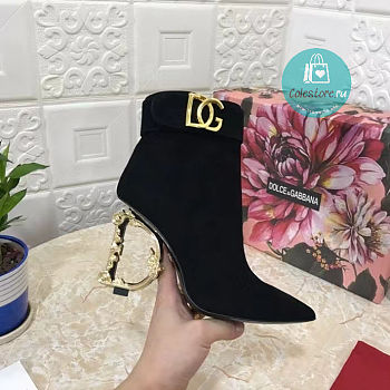 D&G Nappa Leather Ankle boots with baroque DG In Black 