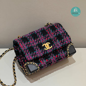 Chanel 22K Mini Flap Bag in Wool Purple Tweed 14x19x10cm