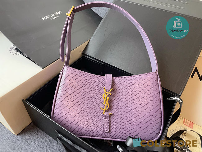 YSL Le 5 A 7 Hobo Bag In Crocodile Embossed Shiny Leather In Purple 25x14x6cm - 1