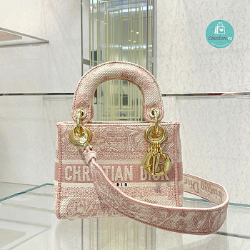 Dior Small Lady D-Lite Bag Rose Des Vents Toile De Jouy Embroidery 17 x 15 x 7cm
