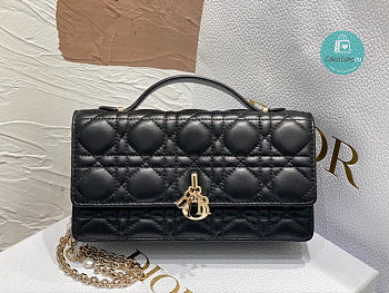 Lady Dior Top Handle Clutch Black des Vents Cannage Lambskin 21 x 11.5 x 4.5 cm