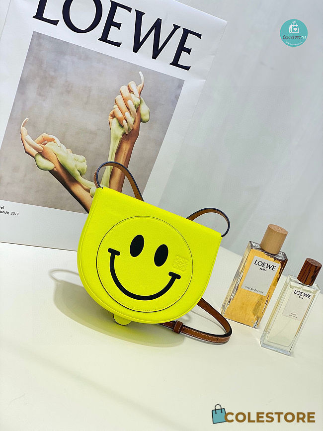 Loewe X Smiley Heel Leather Pouch Shoulder Bag In Neon 17.5x15x4.5cm - 1