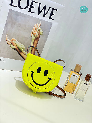 Loewe X Smiley Heel Leather Pouch Shoulder Bag In Neon 17.5x15x4.5cm