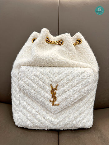 YSL Saint Laurent logo-plaque Tweed Bouclé backpack 22×29×15cm