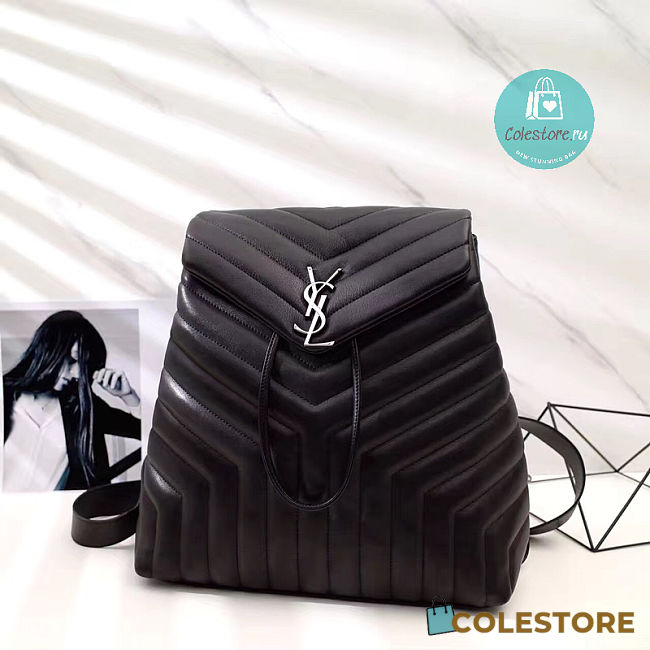 YSL Black Lou Lou Matelassé Leather Backpack 30x30x14cm - 1