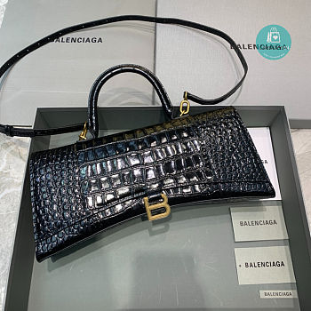 Colestore Balenciaga Long Hourglass Shoulder Bag Crocodile Pattern In Black Gold Chain 6x15x35cm