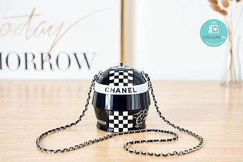 Chanel HELMET MINAUDIERE Resin, Strass, Silver Metal black White 9x10x11cm