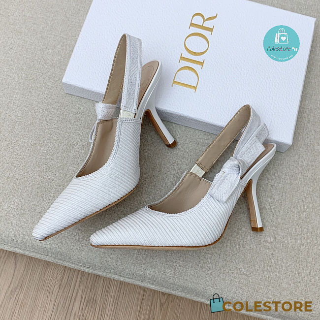 J'ADIOR SLINGBACK PUMP White Cotton Embroidery  - 1