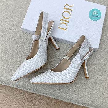 J'ADIOR SLINGBACK PUMP White Cotton Embroidery 