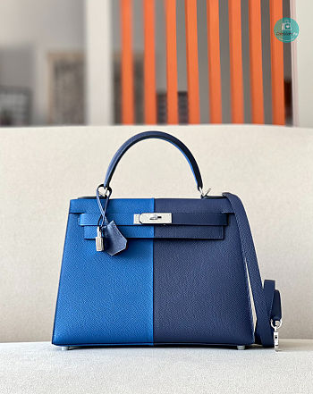 Hermes Kelly 28 Bag Tricolor Blue 28x22x10cm