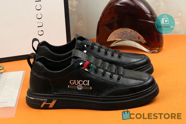 Gucci Black Leather Sneakers - 1