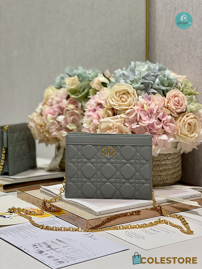 Dior Caro Zipped Pouch With Chain Grey 19cm - 1