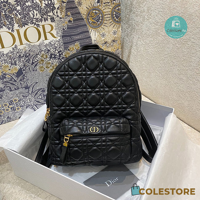 Christian Dior Lambskin Cannage Backpack In Black 22x9x27cm  - 1