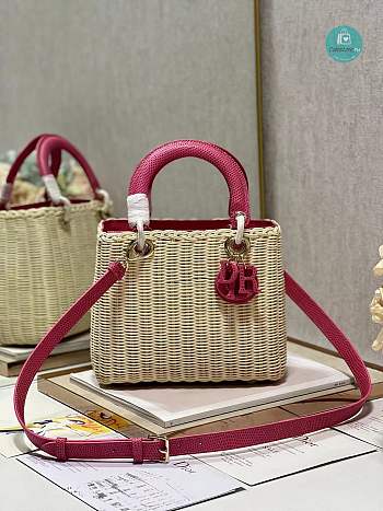 Lady Dior Natural Wicker Pink Chain 24×20×11cm
