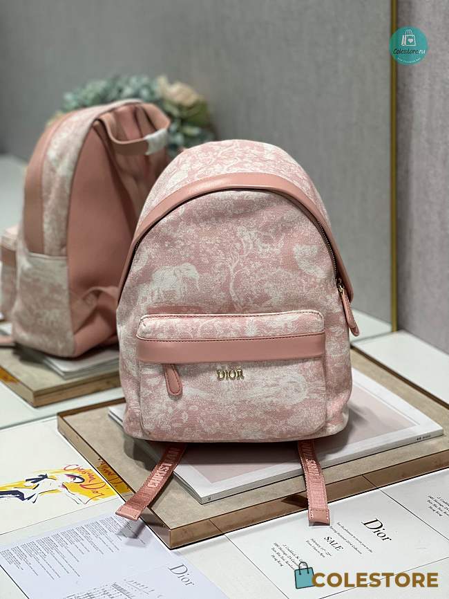 BACKPACK Pale Pink Cotton Canvas with Ivory Toile de Jouy Print 23.5×11×32CM - 1