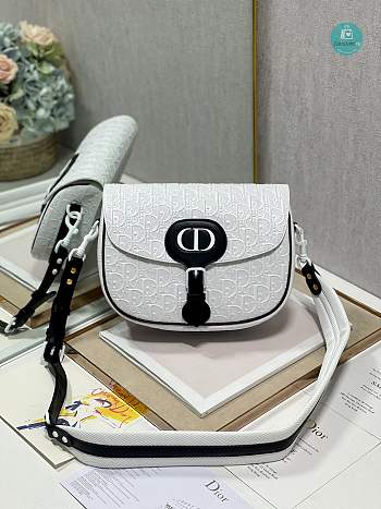 Christian Dior Calfskin Perforated Oblique Medium Bobby Flap White Black 23×18×7 cm 