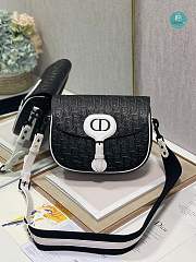 Christian Dior Calfskin Perforated Oblique Medium Bobby Flap Black White 23×18×7 cm - 1