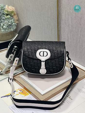 Christian Dior Calfskin Perforated Oblique Medium Bobby Flap Black White 23×18×7 cm