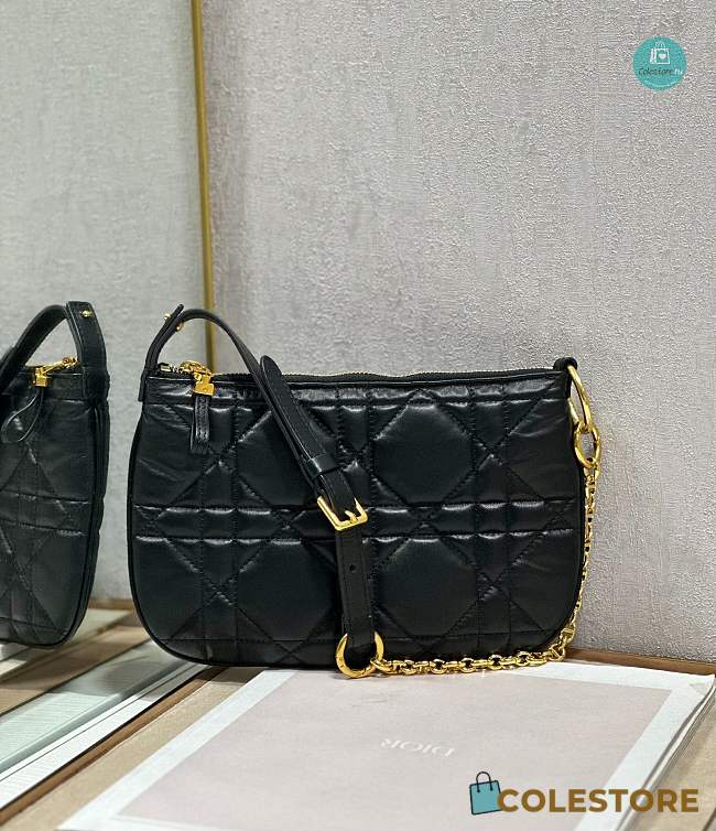 Mini Dior Caro Tulip Bag Latte Quilted Macrocannage In Black 25×16×2.5cm - 1