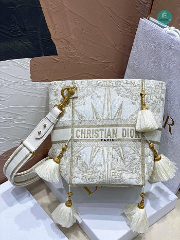 Dior D-BUBBLE BUCKET BAG Beige Multicolor Rêve d'Infini Embroidery 16x25x16cm