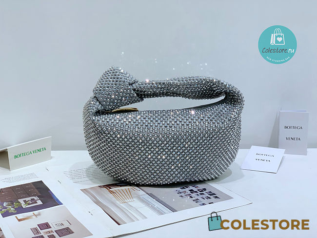 BOTTEGA VENETA Jodie Crystal-embellished Satin Bag In Silver 28×23×8cm - 1