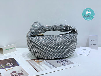 BOTTEGA VENETA Jodie Crystal-embellished Satin Bag In Silver 28×23×8cm