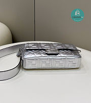 Fendi Silver Metallic Nappa Embossed Baguette Large Argento/Palladio 27x5x15cm - 5