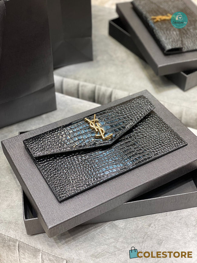 YSL UPTOWN POUCH IN CROCODILE-EMBOSSED SHINY LEATHER 27×16×2CM  - 1
