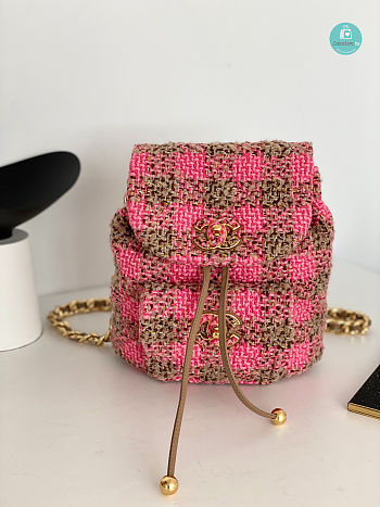Chanel 22k Duma Tweed Backpack In Pink 24x21x10cm