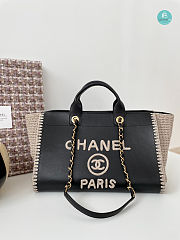 Chanel Black Leather & Beige Crochet Large Deauville Tote 38x23x24.5 cm - 1