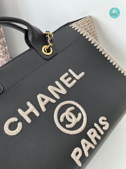 Chanel Black Leather & Beige Crochet Large Deauville Tote 38x23x24.5 cm - 6