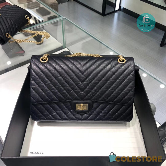 Chanel Reissue 2.55 Flap Bag Chevron Aged Calfskin 227 Black 28cm  - 1