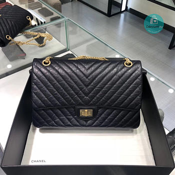 Chanel Reissue 2.55 Flap Bag Chevron Aged Calfskin 227 Black 28cm 
