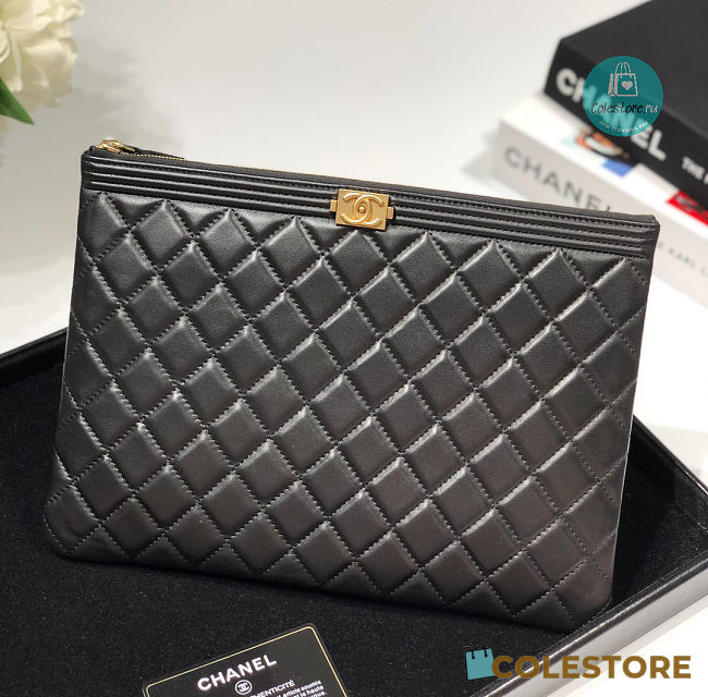 Chanel Boy O Case Large Black Lambskin 35x28cm - 1