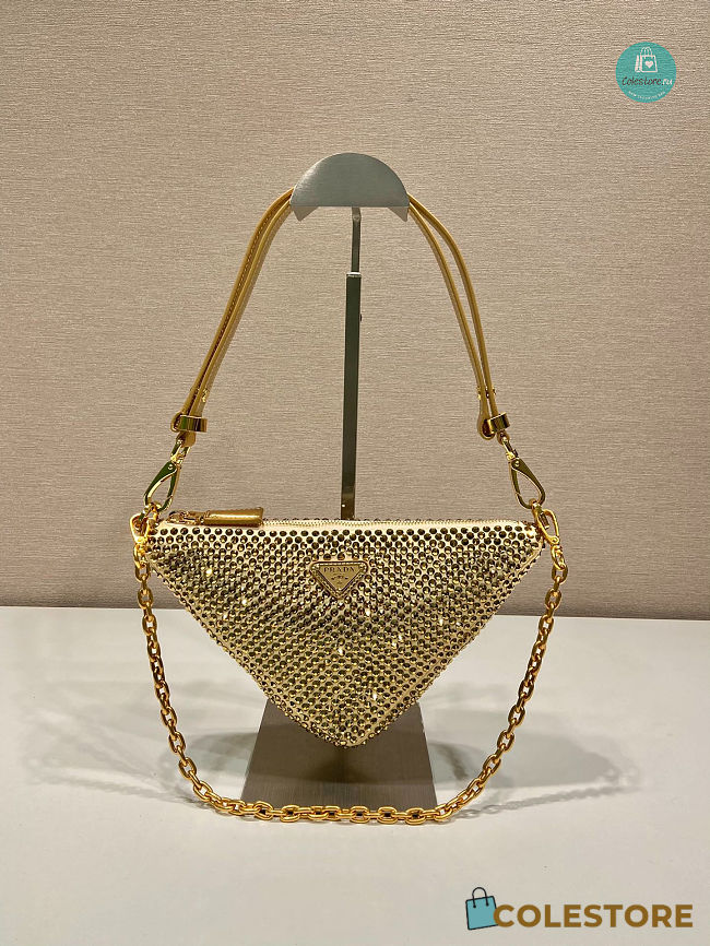 PRADA Triangle crystal-embellished fabric bag In Yellow 26x15x6cm - 1